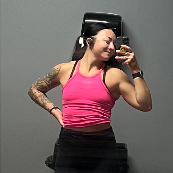 NoBull Neon Hot Pink Ribbed Racerback Tank - Picture 3 of 4